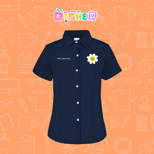 CBGC-D-023: Camisa Bordada Gabardina Manga Corta Dama  I Flor blanca