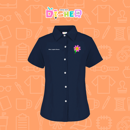 CBGC-D-020: Camisa Bordada Gabardina Manga Corta Dama  I Flor rosita