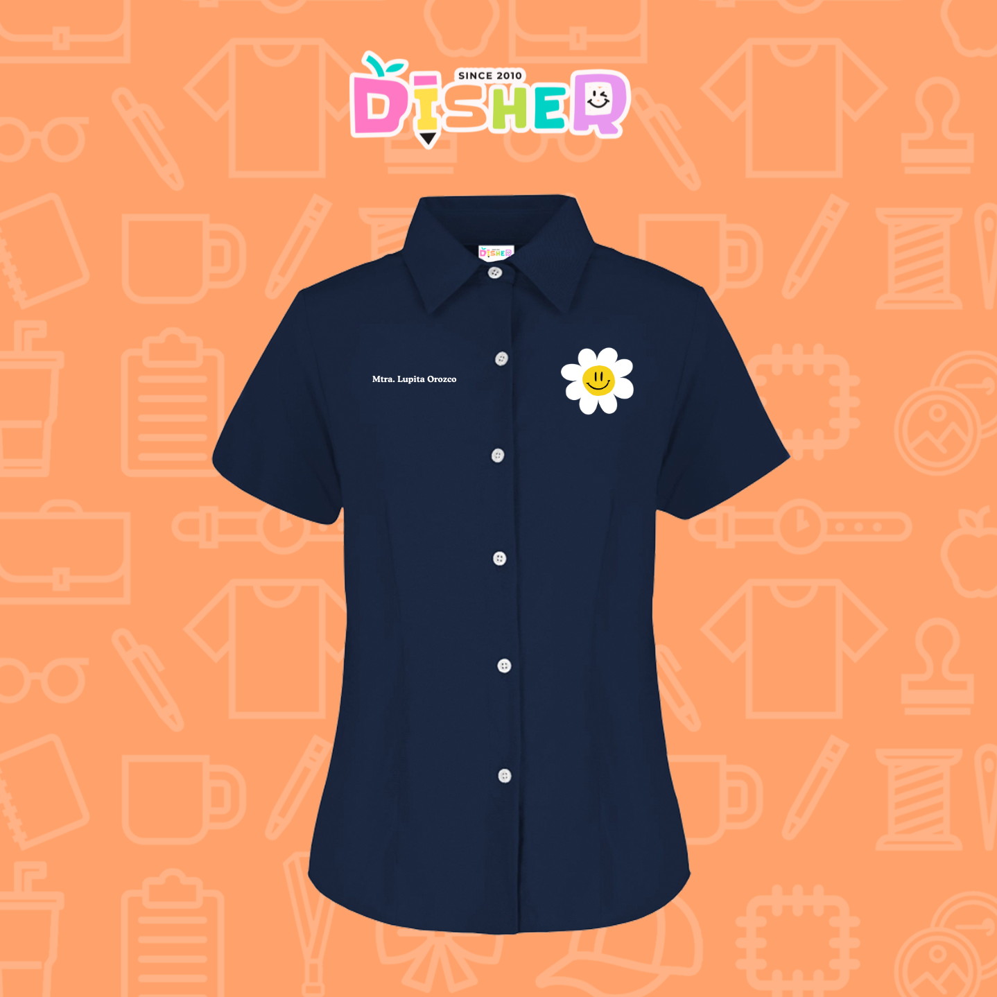 CBGC-D-023: Camisa Bordada Gabardina Manga Corta Dama  I Flor blanca