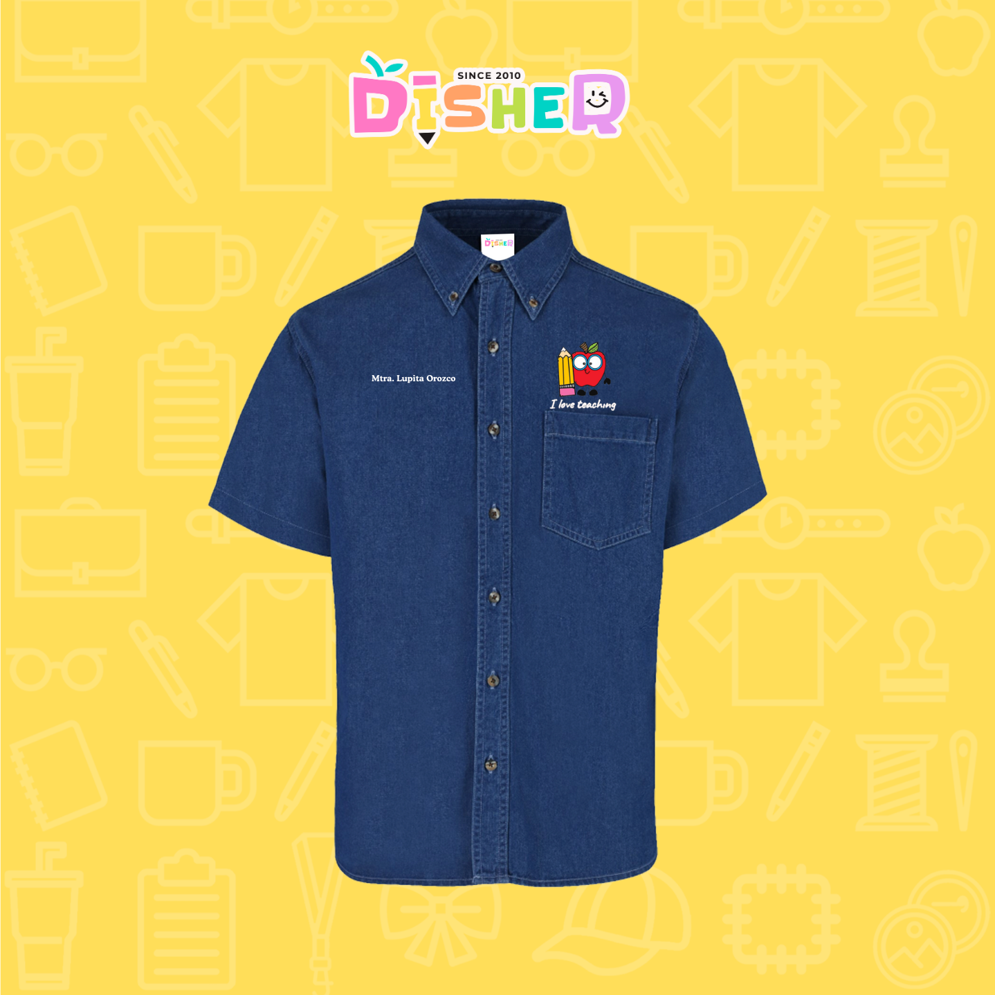 CBMC-C-077: Camisa Bordada Mezclilla Manga Corta Caballero  I Manzana lentes