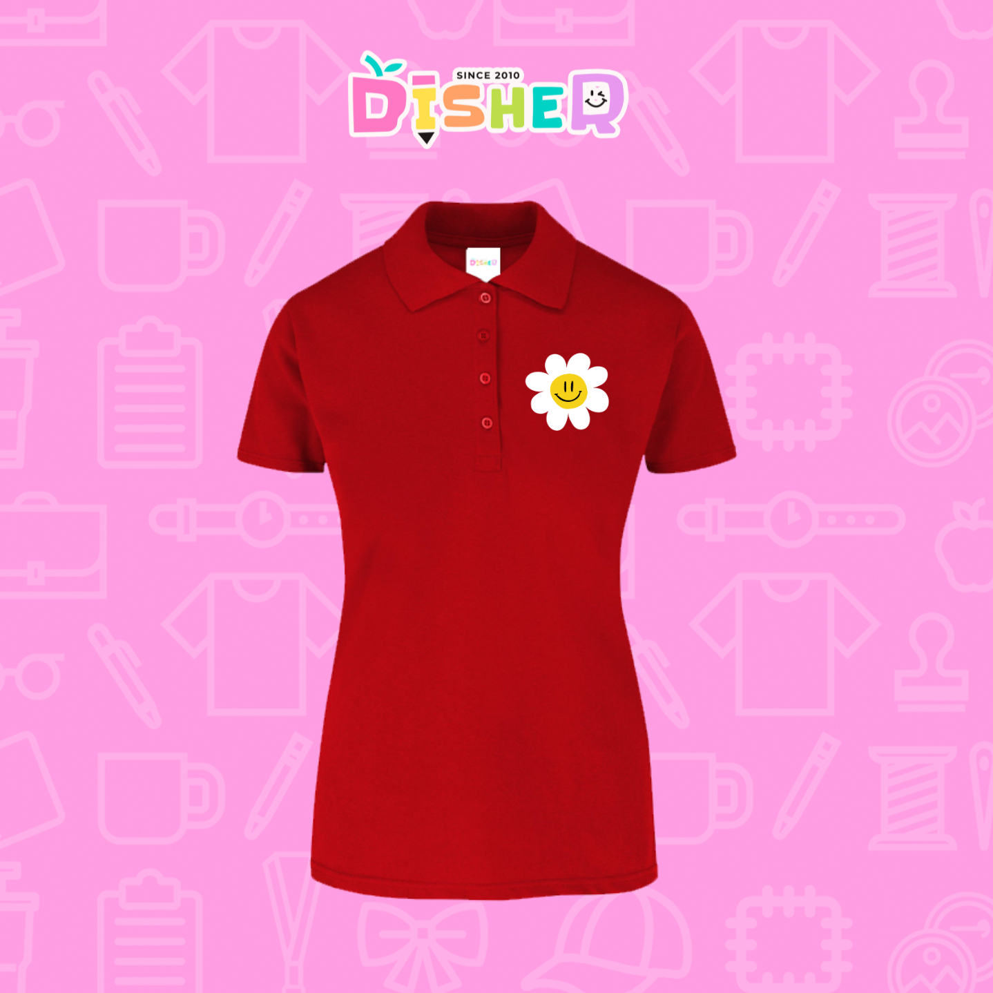 PBY-D-0023: Polo Bordada 50/50 Dama I Flor blanca