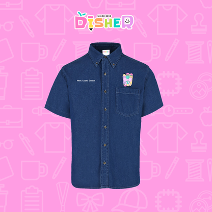 CBMC-C-007: Camisa Bordada Mezclilla Manga Corta Caballero  I Lápices moñito