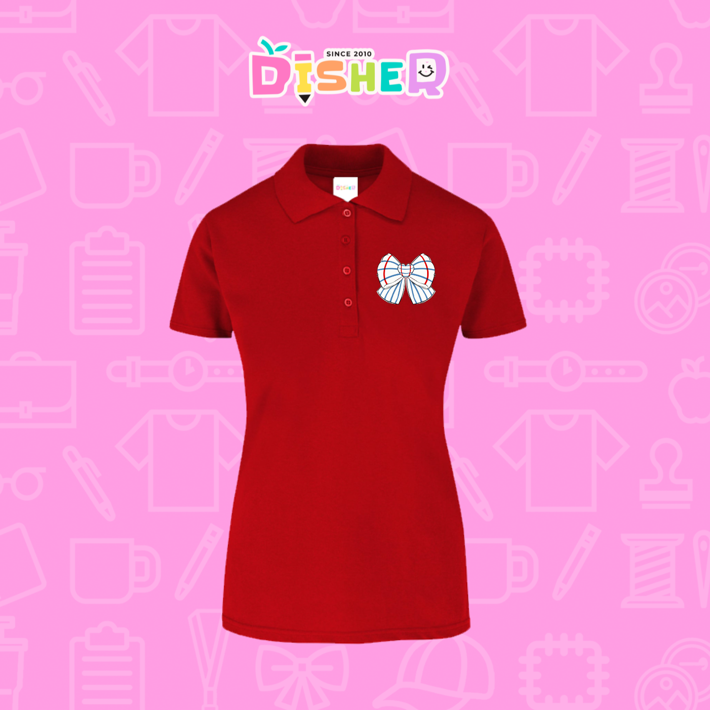 PBY-D-0010: Polo Bordada 50/50 Dama I Moño rayas papel