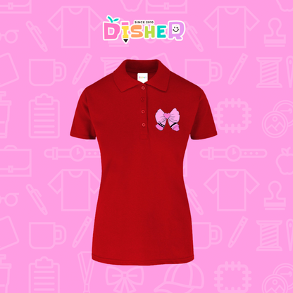 PBY-D-0009: Polo Bordada 50/50 Dama I Moño rosa caryón