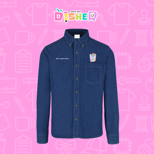 CBML-C-007: Camisa Bordada Mezclilla Manga Larga Caballero  I Lápices moñito