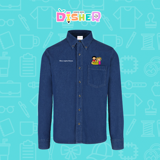 CBML-C-080: Camisa Bordada Mezclilla Manga Larga Caballero  I Niños primaria