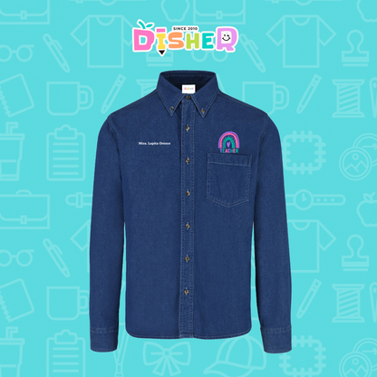 CBML-C-086: Camisa Bordada Mezclilla Manga Larga Caballero  I Teacher rainbow