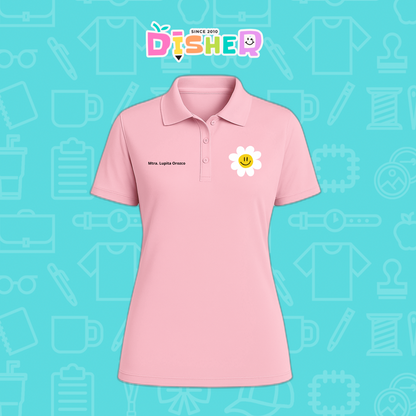 PBD-D-023: Polo Bordada Dry Fit Dama I Flor blanca