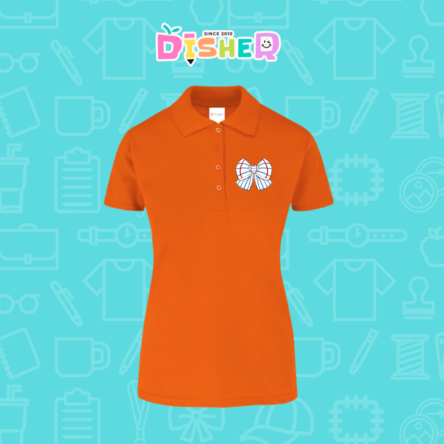 PBY-D-0010: Polo Bordada 50/50 Dama I Moño rayas papel