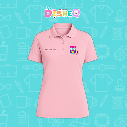PBD-D-098: Polo Bordada Dry Fit Dama I Búho rosa
