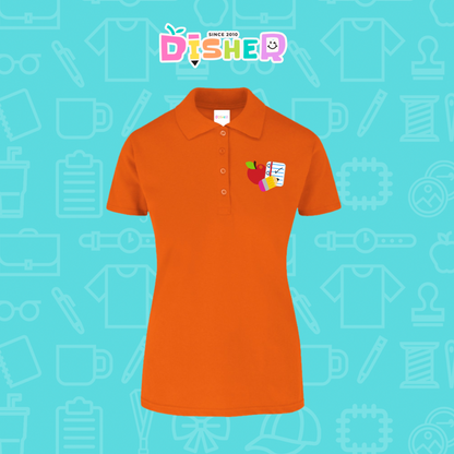 PBY-D-0088: Polo Bordada 50/50 Dama I Útiles manzana lápiz