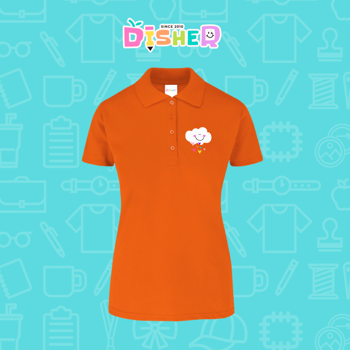 PBY-D-0022: Polo Bordada 50/50 Dama I Nube corazones