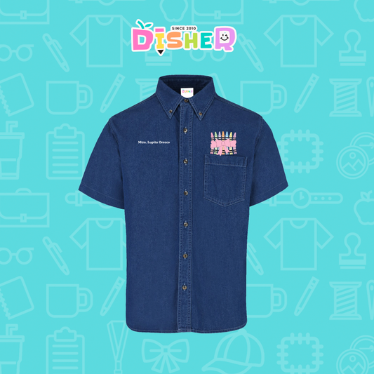 CBMC-C-008: Camisa Bordada Mezclilla Manga Corta Caballero  I Crayones moño