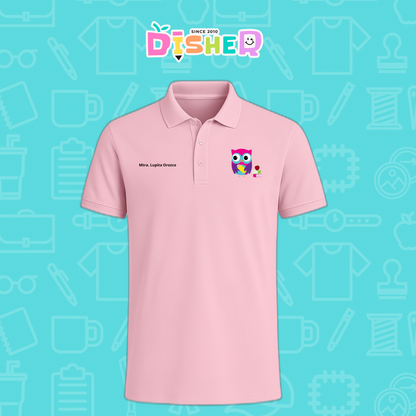 PBD-C-0098: Polo Bordada Dry Fit Caballero I Búho rosa