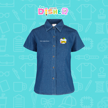 CBMC-D-092: Camisa Bordada Mezclilla Manga Corta Dama  I Corazón papel preescolar