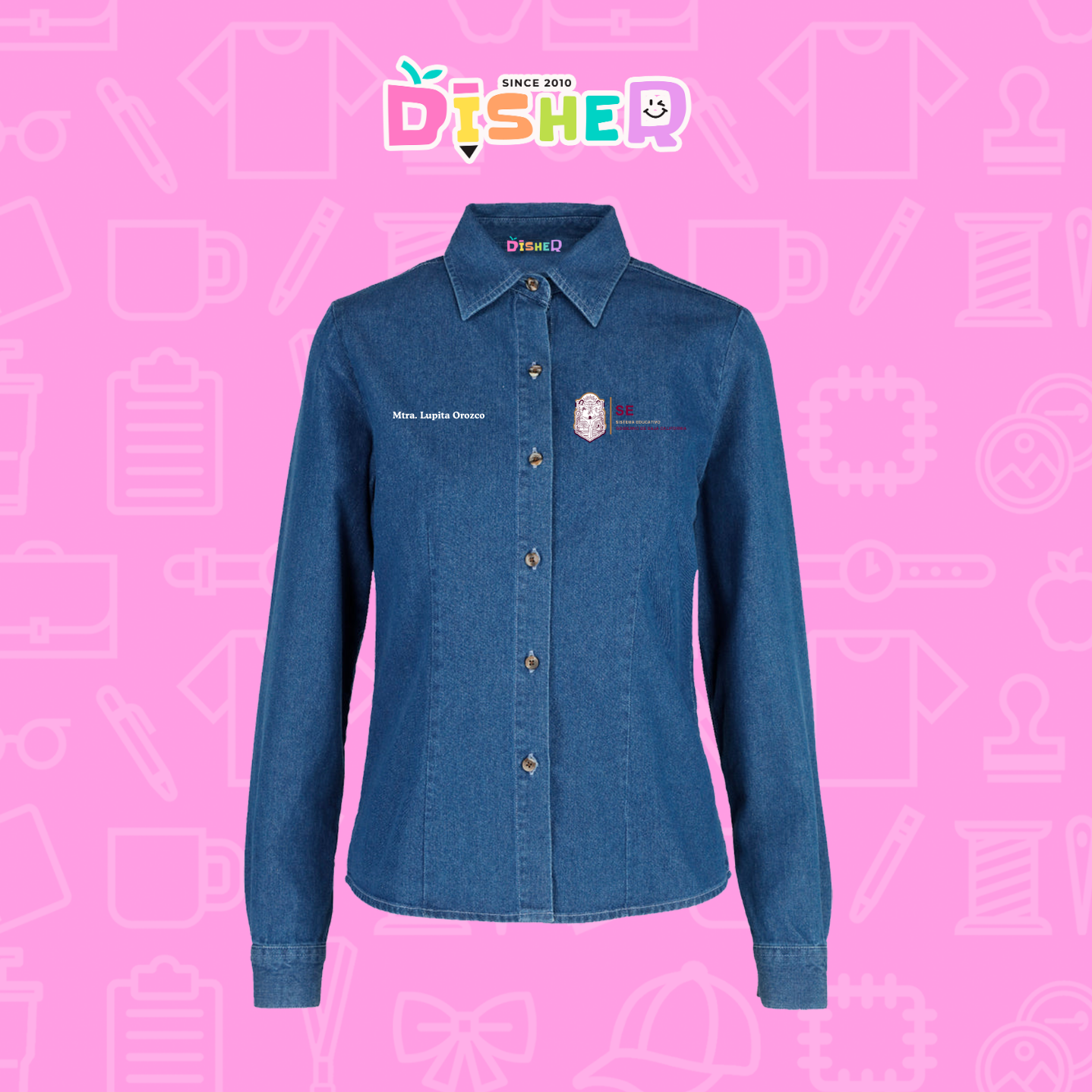 CBML-D-097: Camisa Bordada Mezclilla Manga Larga Dama  I Sistema Educativo BC