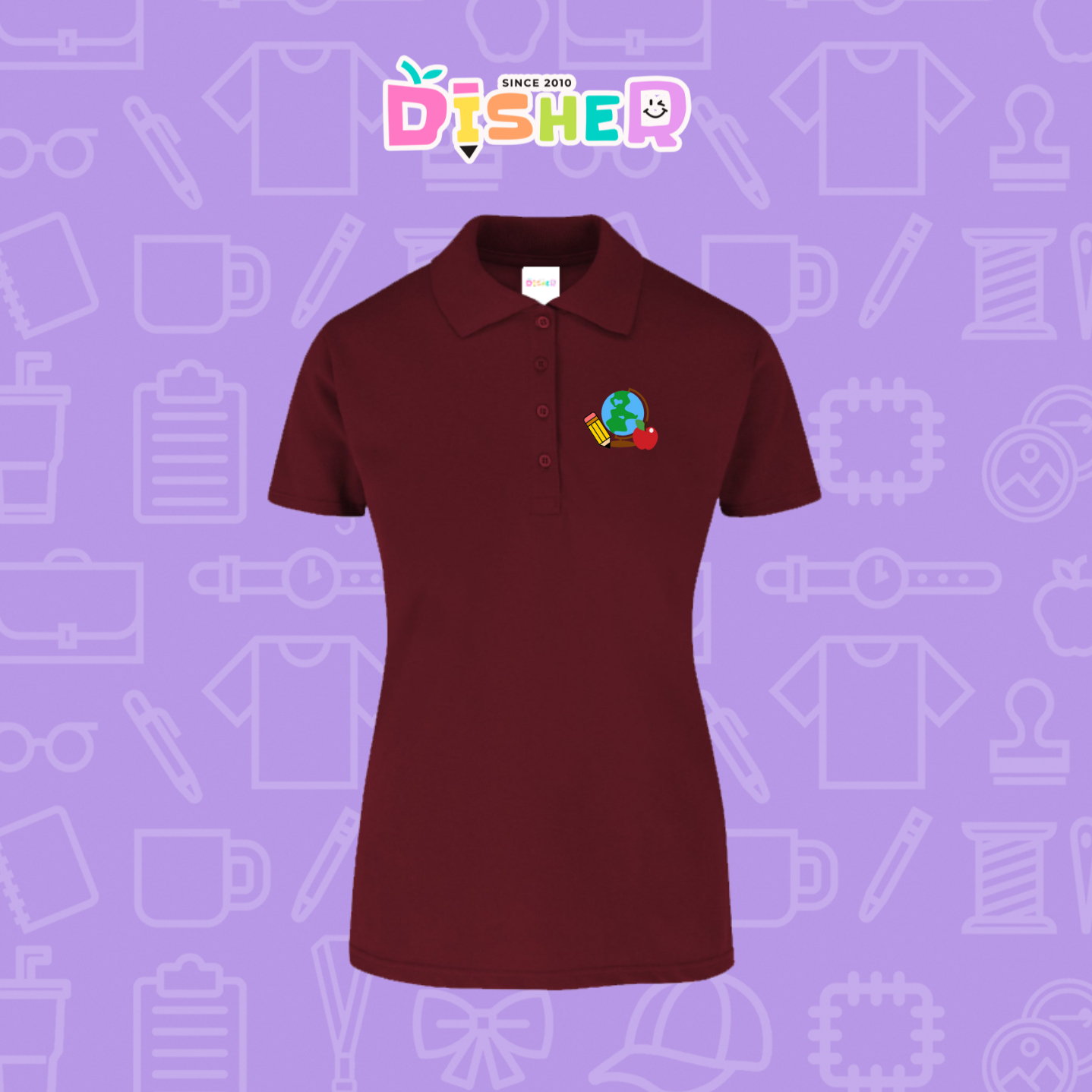 PBY-D-0070: Polo Bordada 50/50 Dama I Globo terráqueo