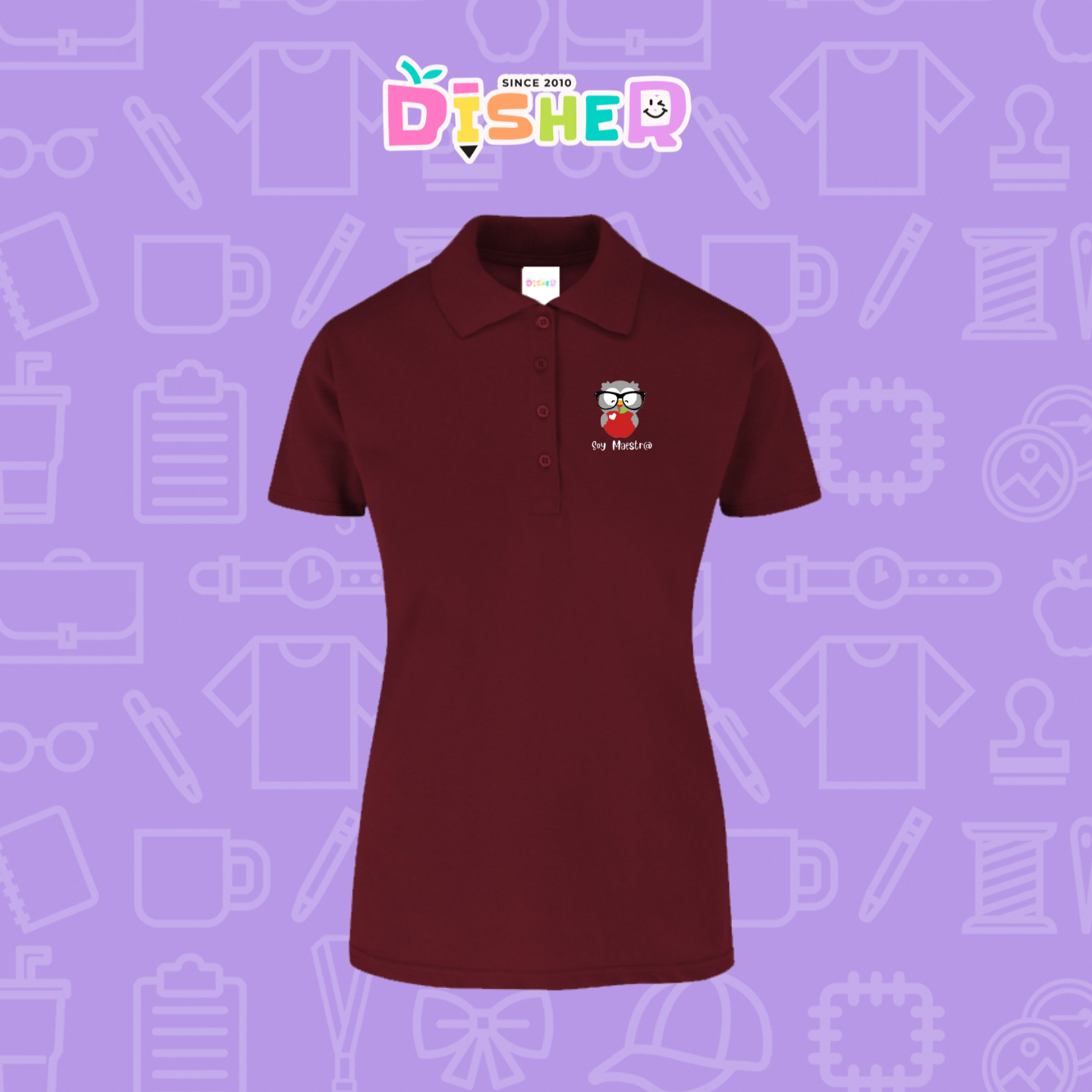 PBY-D-0079: Polo Bordada 50/50 Dama I Búho gris manzana