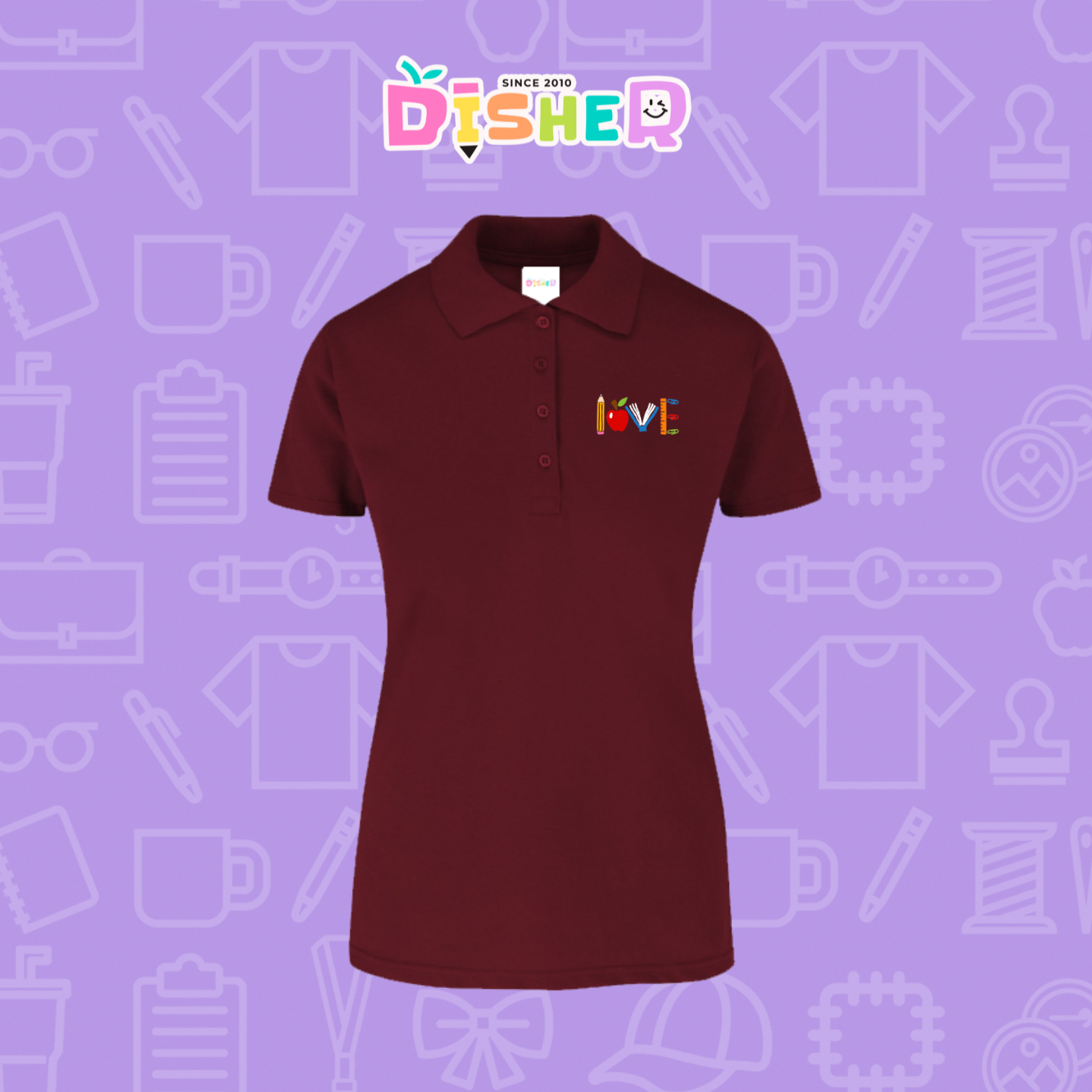 PBY-D-0074: Polo Bordada 50/50 Dama I Love libro