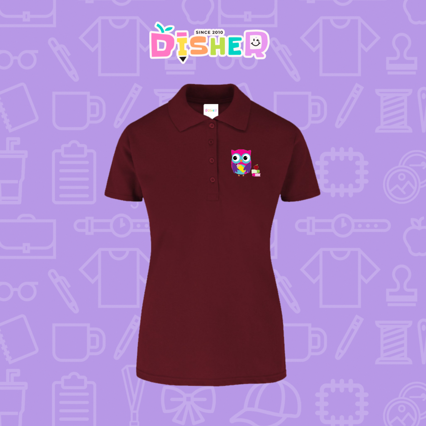 PBY-D-0098: Polo Bordada 50/50 Dama I Búho rosa