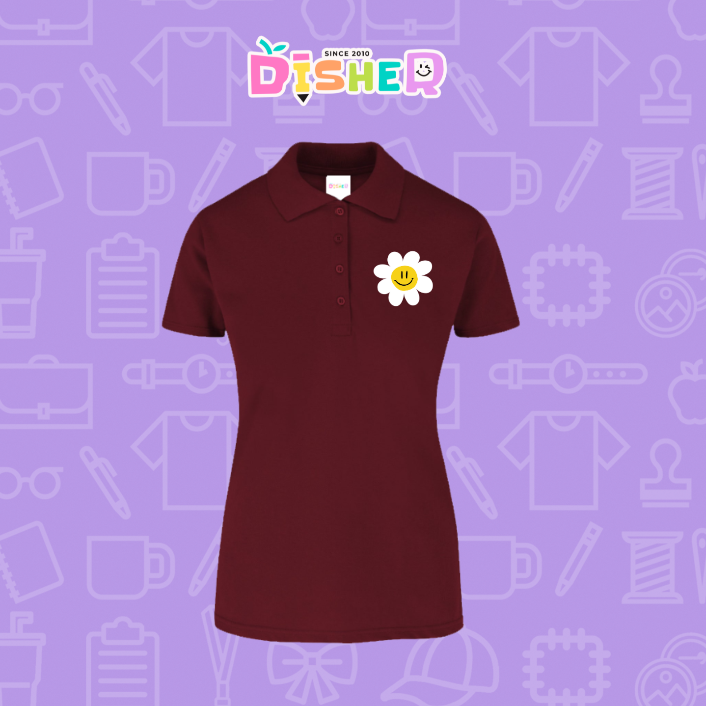 PBY-D-0023: Polo Bordada 50/50 Dama I Flor blanca