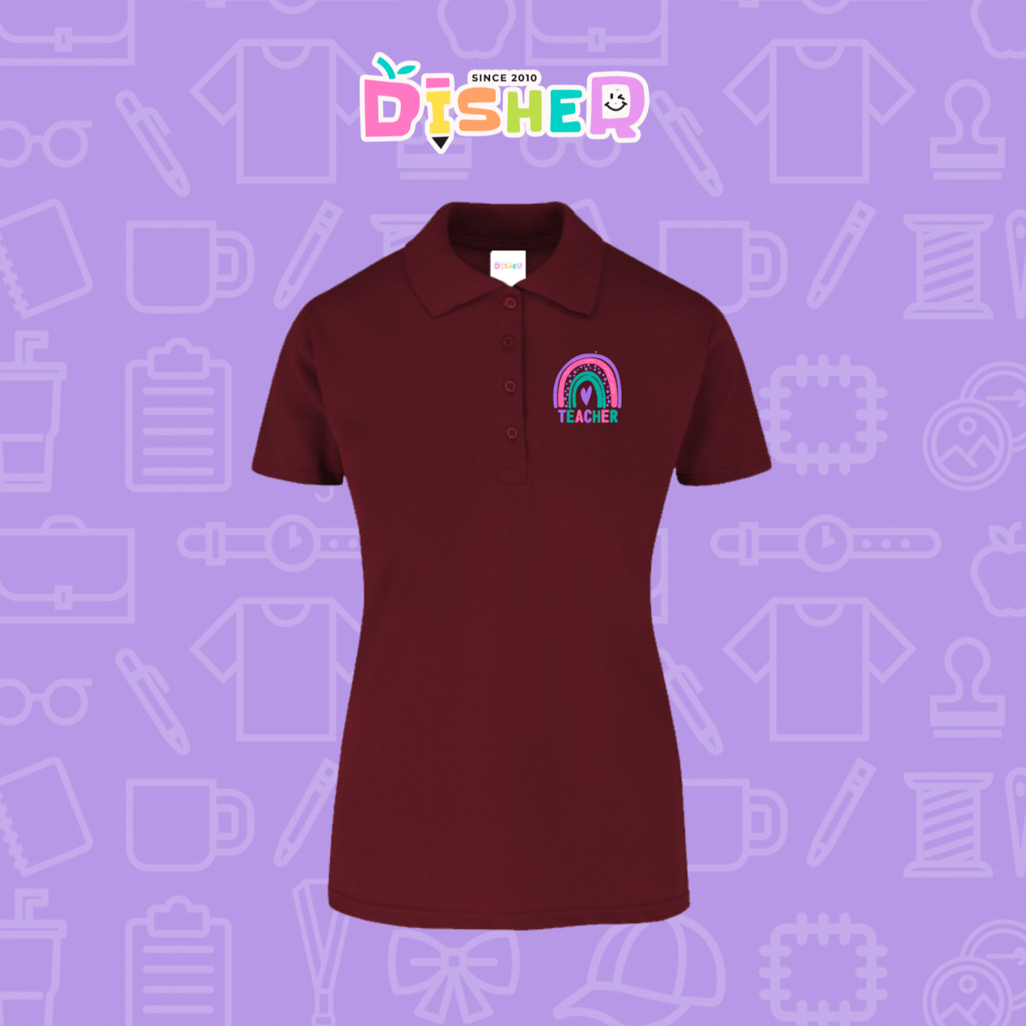 PBY-D-0086: Polo Bordada 50/50 Dama I Teacher rainbow